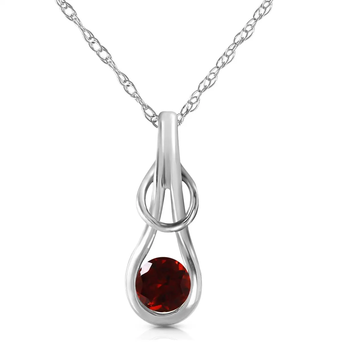 0.65 Carat 14K Solid White Gold Sunstruck Garnet Necklace