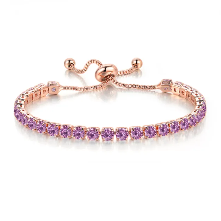 10k Rose Gold 7 Cttw Created Amethyst Round Adjustable Tennis Plated Bracelet