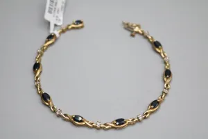 10K Yellow Gold Tennis Bracelet W/ Diamond & London Blue Topaz (7 inches)