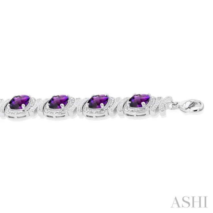 1/10 ctw Cushion Cut 7X7MM Amethyst and Round Cut Diamond Semi Precious Bracelet in Sterling Silver