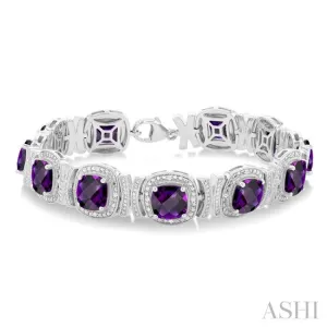 1/10 ctw Cushion Cut 7X7MM Amethyst and Round Cut Diamond Semi Precious Bracelet in Sterling Silver