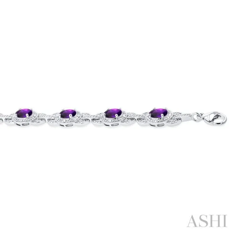 1/10 ctw Oval Cut 7x5MM Amethyst and Round Cut Diamond Semi Precious Bracelet in Sterling Silver