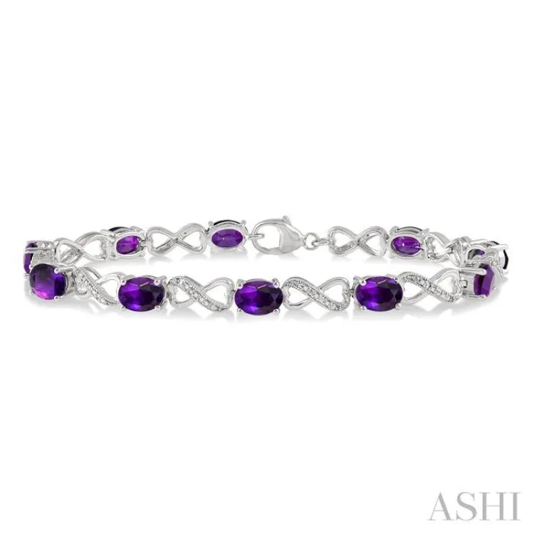 1/10 ctw Round Cut Diamond & 7x5MM Oval Cut Amethyst Semi Precious Infinity Bracelet in Silver