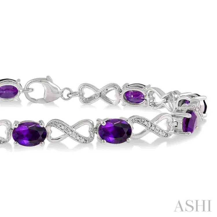 1/10 ctw Round Cut Diamond & 7x5MM Oval Cut Amethyst Semi Precious Infinity Bracelet in Silver