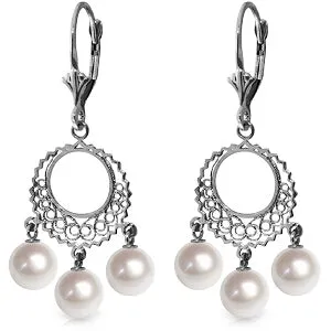 12 Carat 14K Solid White Gold Chandelier Earrings Natural Pearl