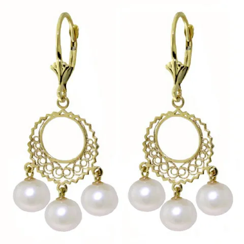 12 Carat 14K Solid White Gold Chandelier Earrings Natural Pearl