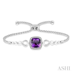 1/20 Ctw Cushion Shape 10x10 MM Amethyst Round Cut Diamond Sterling Silver Lariat Bracelet