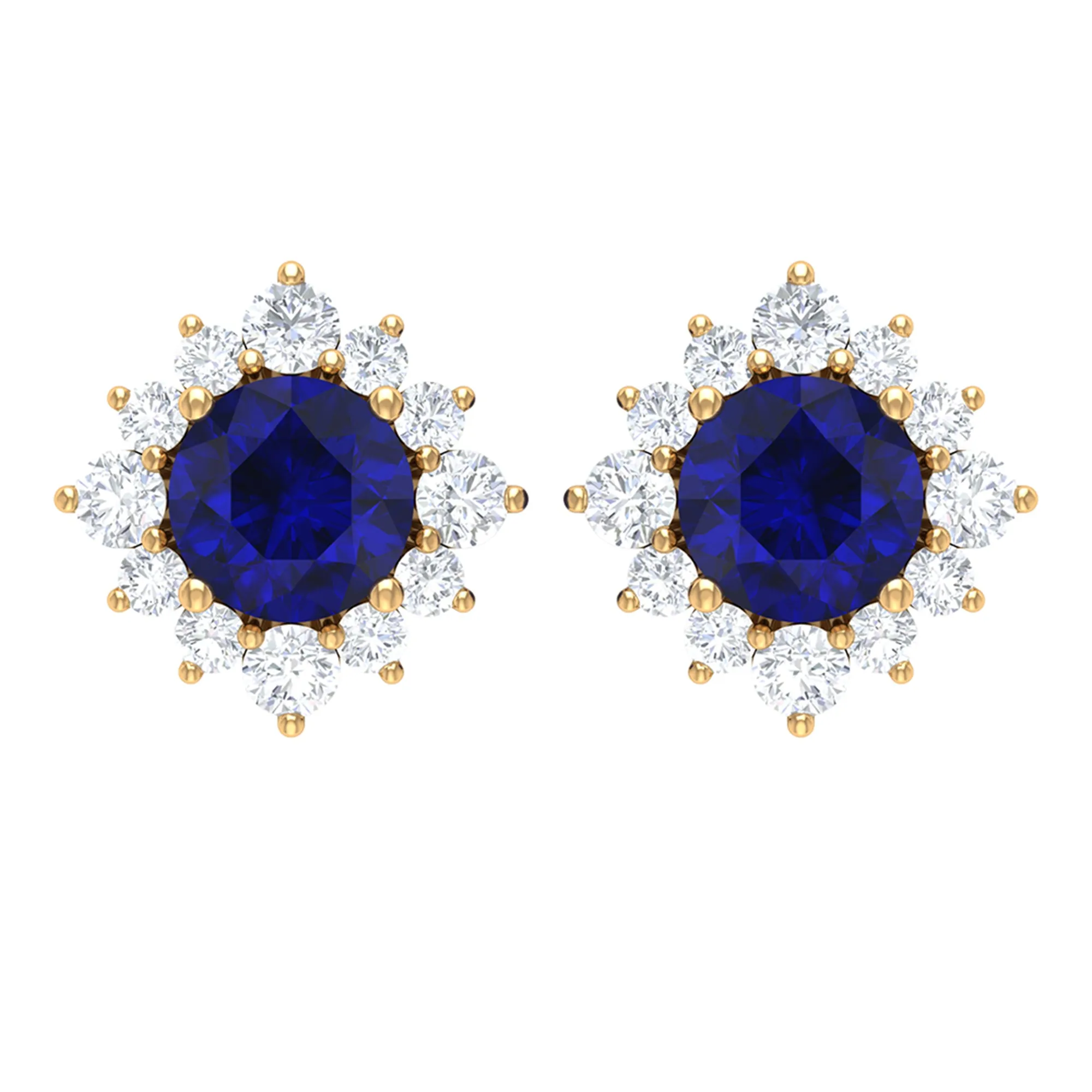 1.25 CT Blue Sapphire Solitaire Stud Earrings with Diamond Halo