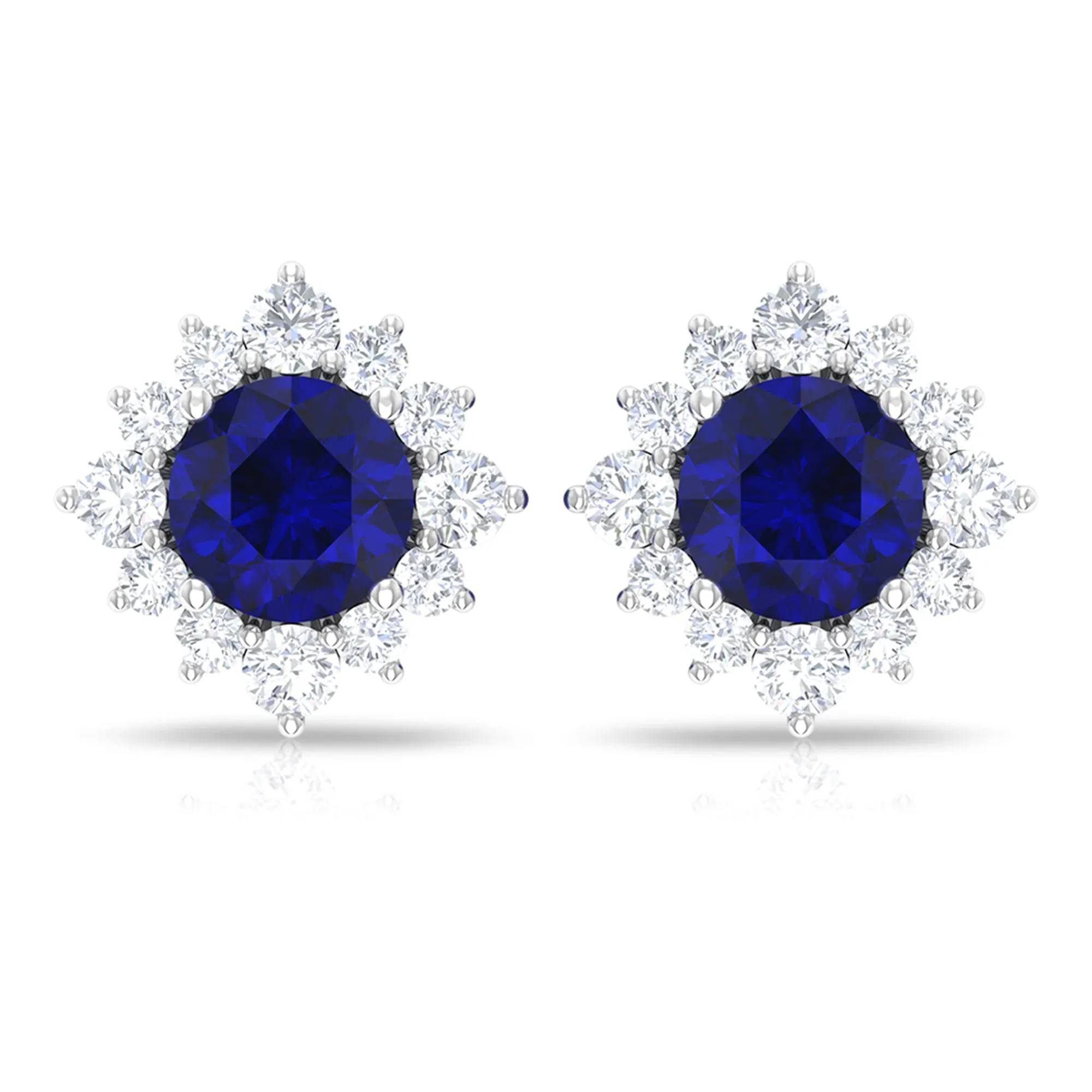 1.25 CT Blue Sapphire Solitaire Stud Earrings with Diamond Halo