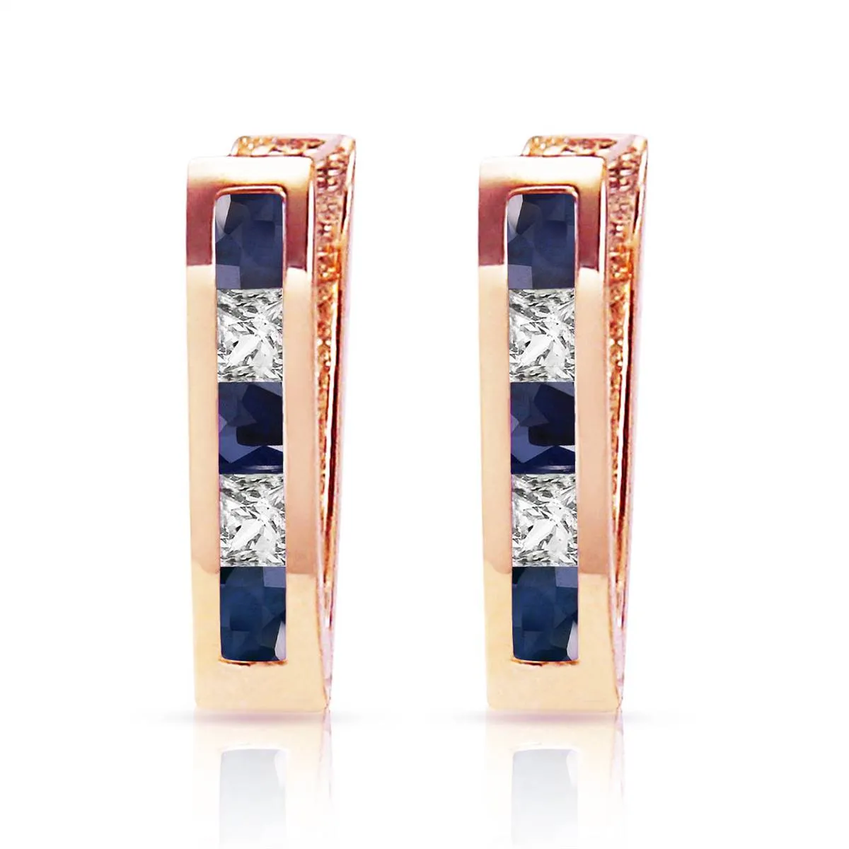 1.26 Carat 14K Solid Rose Gold Sapphire White Topaz Hoop Earrings