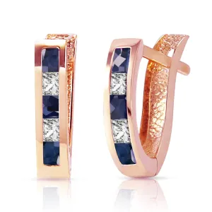 1.26 Carat 14K Solid Rose Gold Sapphire White Topaz Hoop Earrings