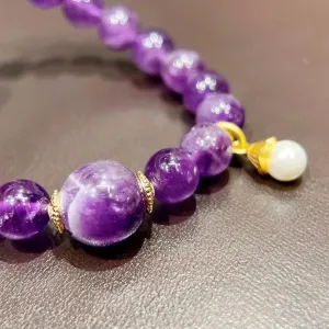 12mm Amethyst   8mm Amethyst   Pearl Handmade Bracelet