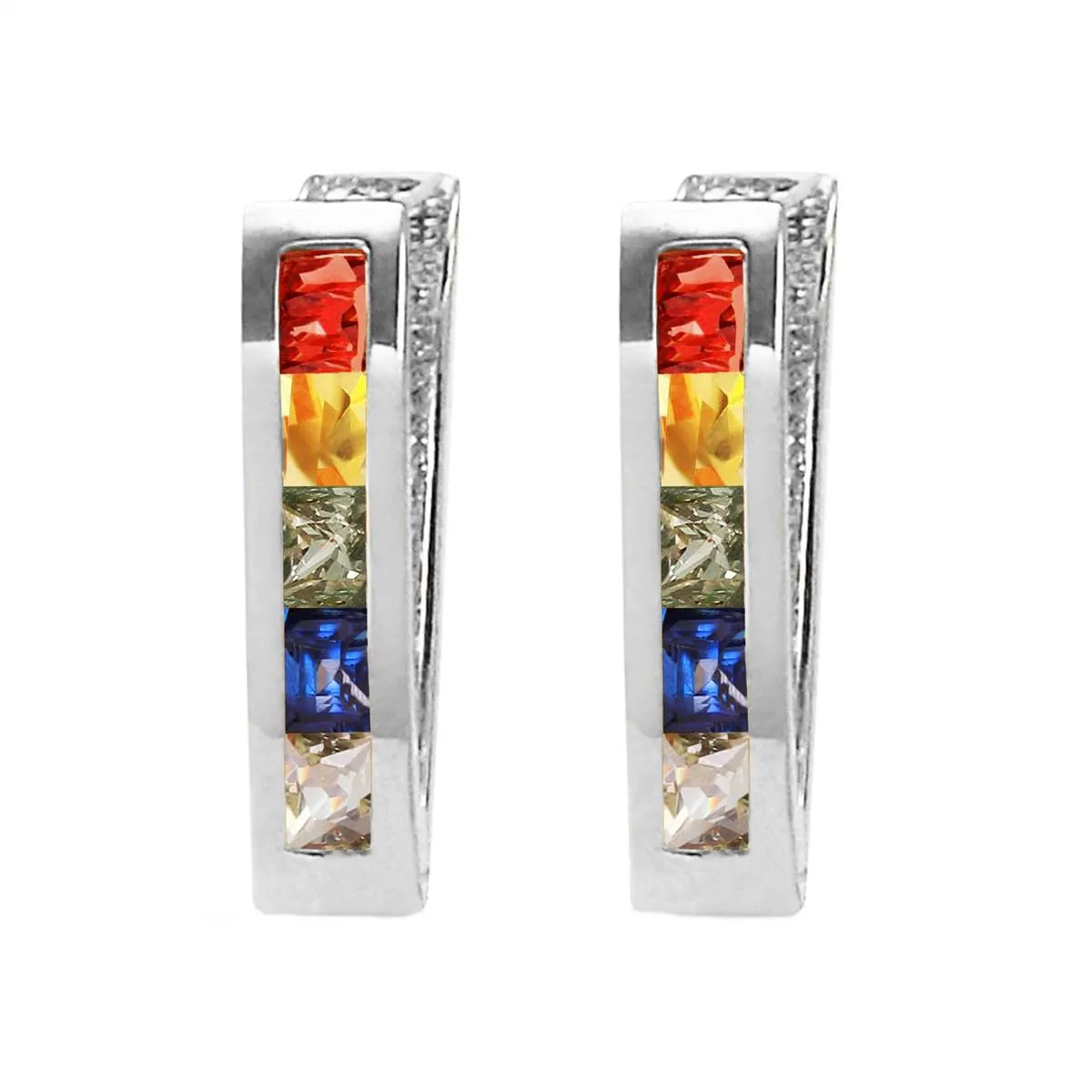 1.3 Carat 14K Solid White Gold Huggie Earrings Multicolor Sapphire