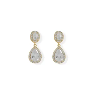 14 Karat Gold Plated Oval and Pear CZ Drop Earrings