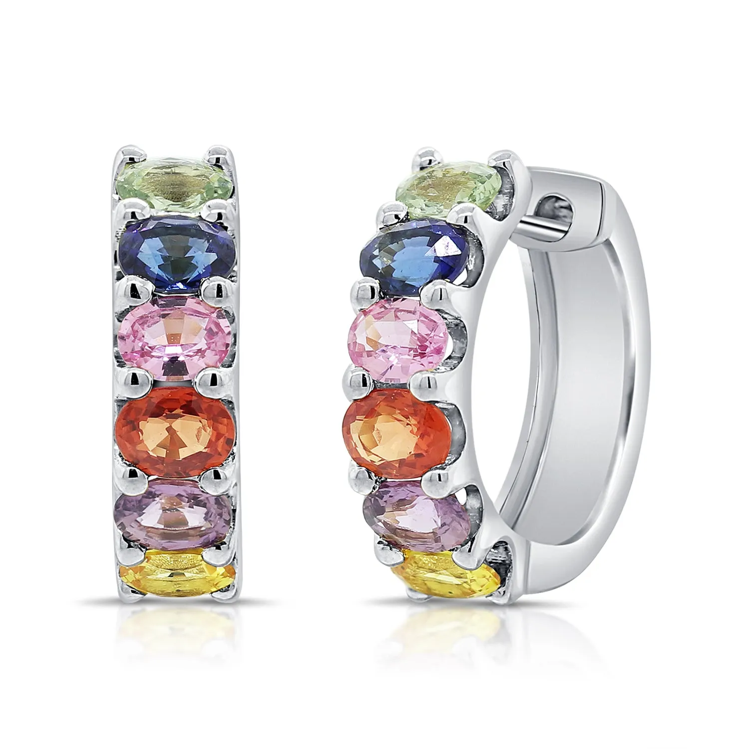 14K Gold & Multi-Color Gemstone Hoop Earrings - 2.67ct