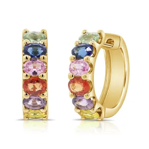 14K Gold & Multi-Color Gemstone Hoop Earrings - 2.67ct