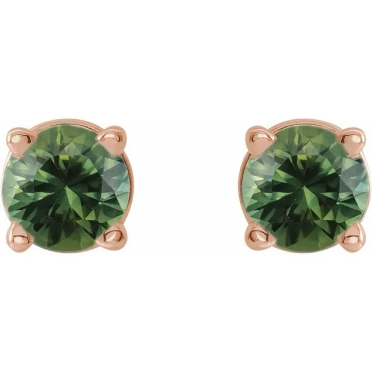 14K Rose 3 mm Natural Green Sapphire Stud Earrings