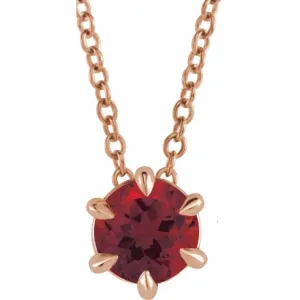 14K Rose 4 mm Natural Mozambique Garnet Solitaire 16-18" Necklace