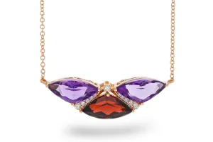 14K Rose Gold Amethyst, Garnet And Diamond Bar Necklace