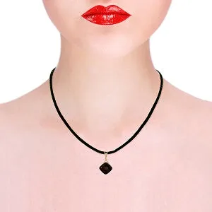 14K Solid Rose Gold & Leather Diamond & Garnet Necklace