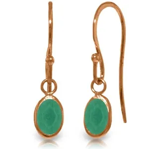 14K Solid Rose Gold Fish Hook Natural Emerald Earrings Jewelry