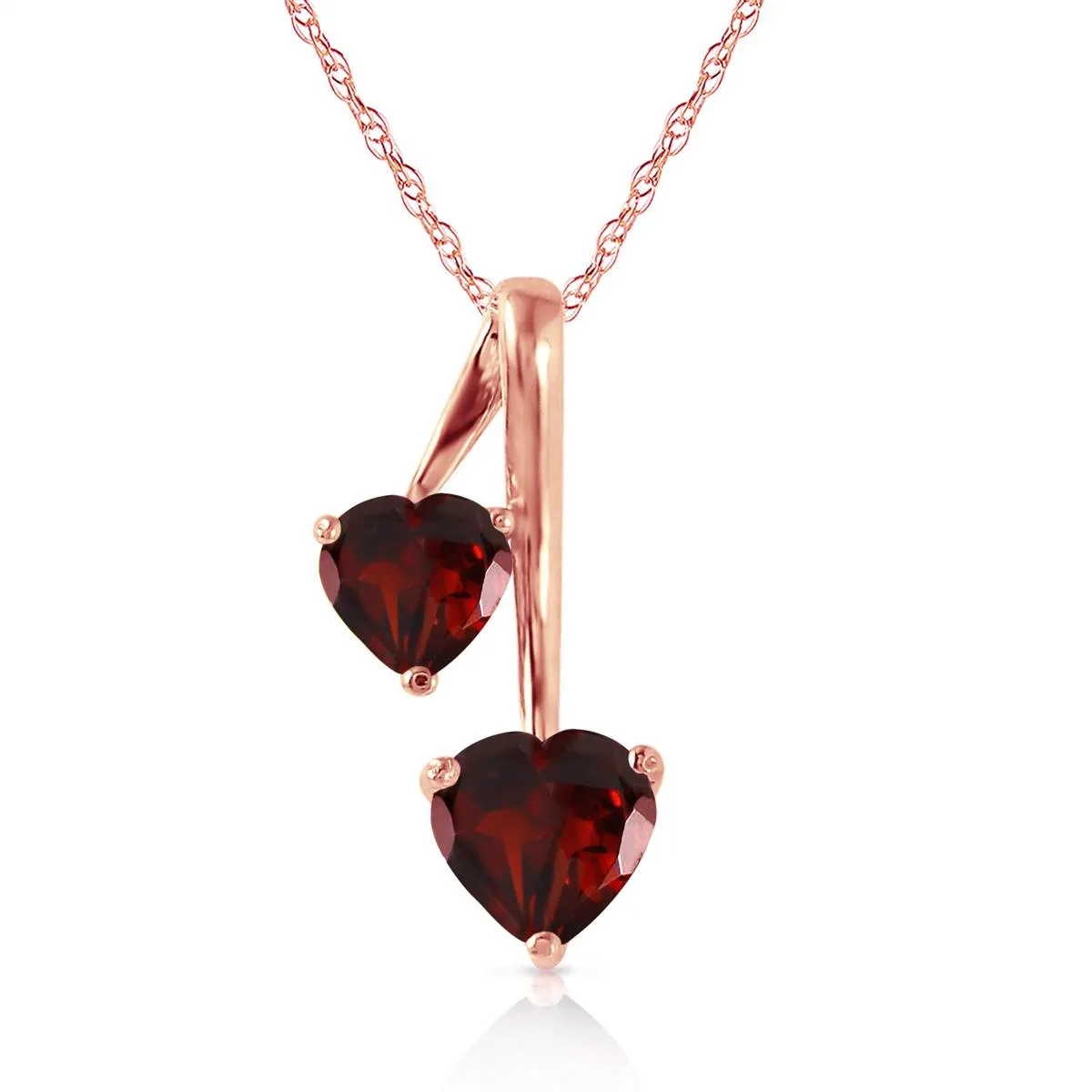 14K Solid Rose Gold Hearts Necklace w/ Natural Garnets