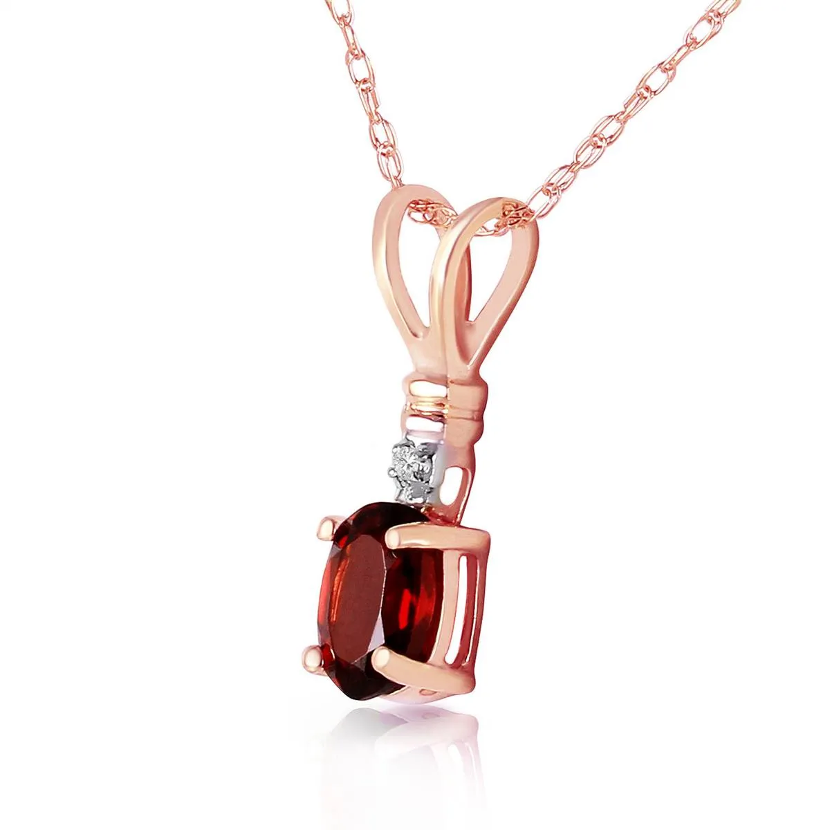 14K Solid Rose Gold Natural Diamond & Garnet Necklace Certified