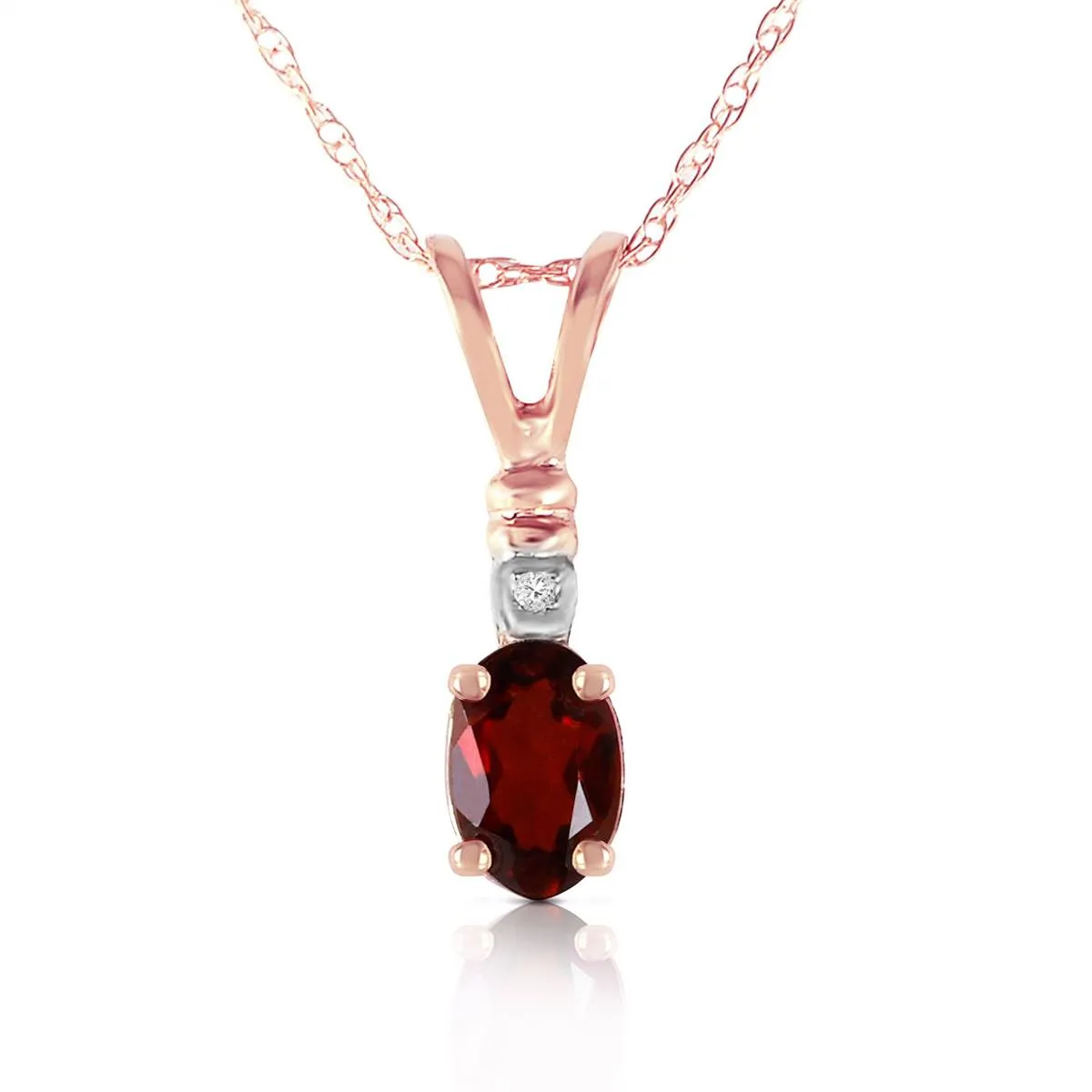 14K Solid Rose Gold Natural Diamond & Garnet Necklace Certified