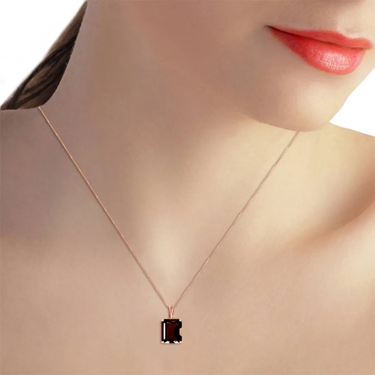 14K Solid Rose Gold Necklace w/ Octagon Garnet