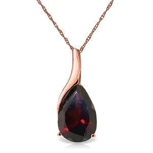 14K Solid Rose Gold Necklace w/ Pear Shape Natural Garnet