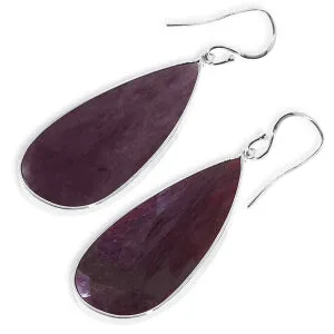 14K Solid White Gold Fish Hook Earrings Ruby