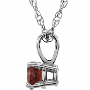 14K White 3 mm Imitation Mozambique Garnet Youth Solitaire 14" Necklace