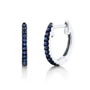 14K White Gold Blue Sapphire Huggie Hoop Earrings