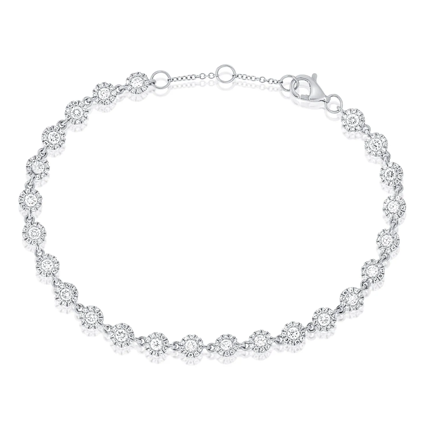 14K White Gold Diamond Halo Tennis Bracelet