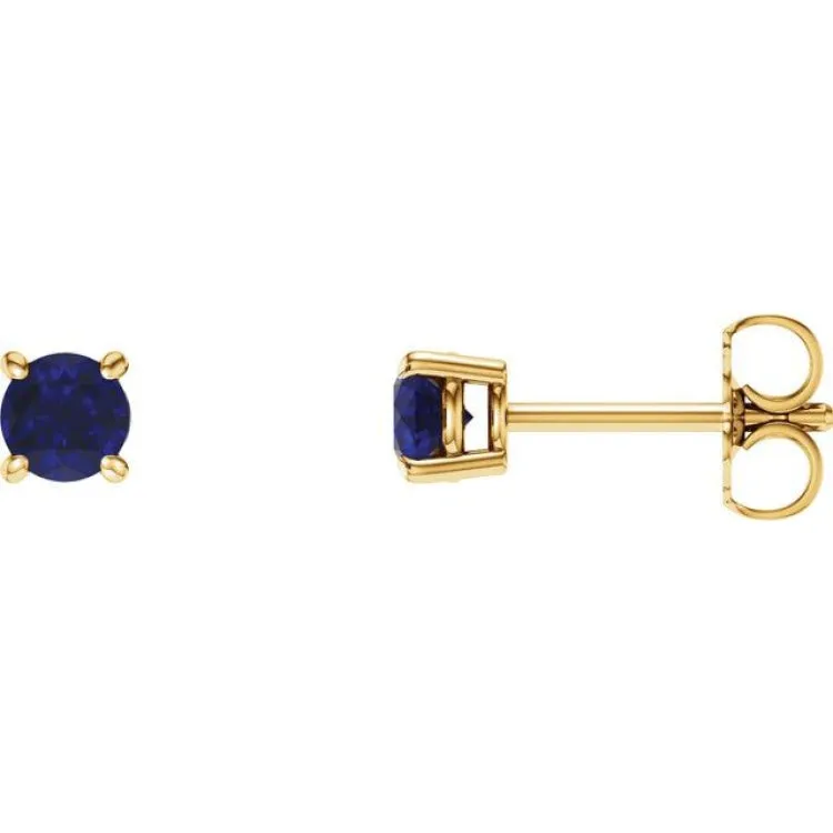 14K Yellow 4 mm Natural Blue Sapphire Stud Earrings