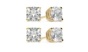 14k Yellow Gold 4mm 2Ct Cushion Cut White Sapphire Set Of Two Stud Earrings Plated