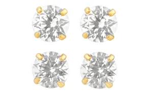 14k Yellow Gold Plated 1/2Ct Round White Sapphire Set Of Two Stud Earrings