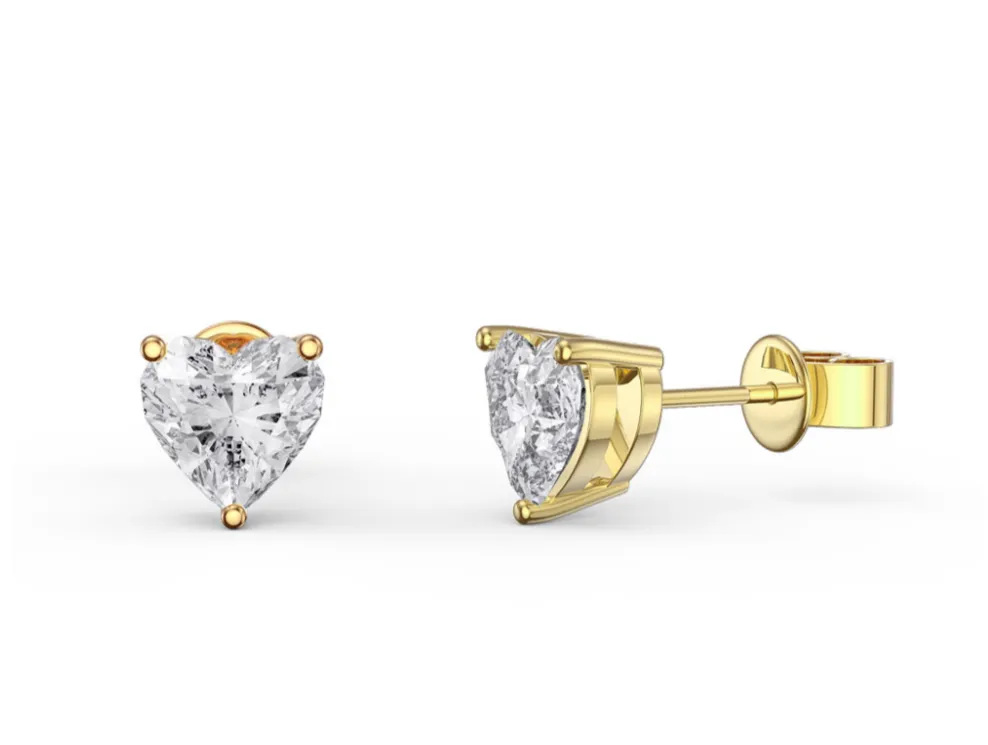 14k Yellow Gold Plated 2 Carat Heart Created White Sapphire Stud Earrings