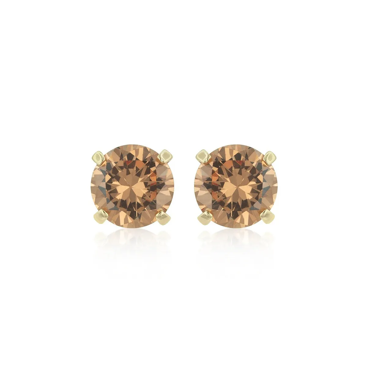 14k Yellow Gold Plated 2 Carat Round Created Champagne Sapphire Stud Earrings