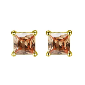 14k Yellow Gold Plated 3 Carat Princess Cut Created Champagne Sapphire Stud Earrings