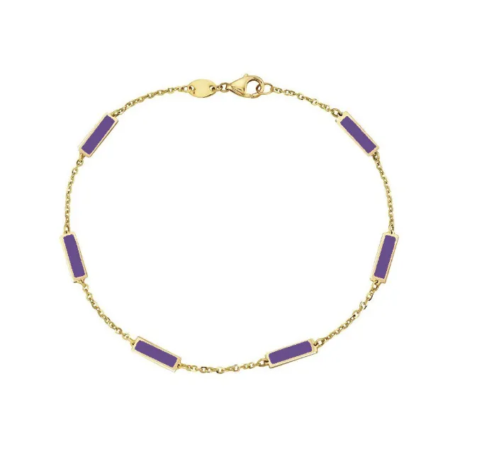 14k Yellow Gold Rectangle Amethyst Station Bracelet (I8074)