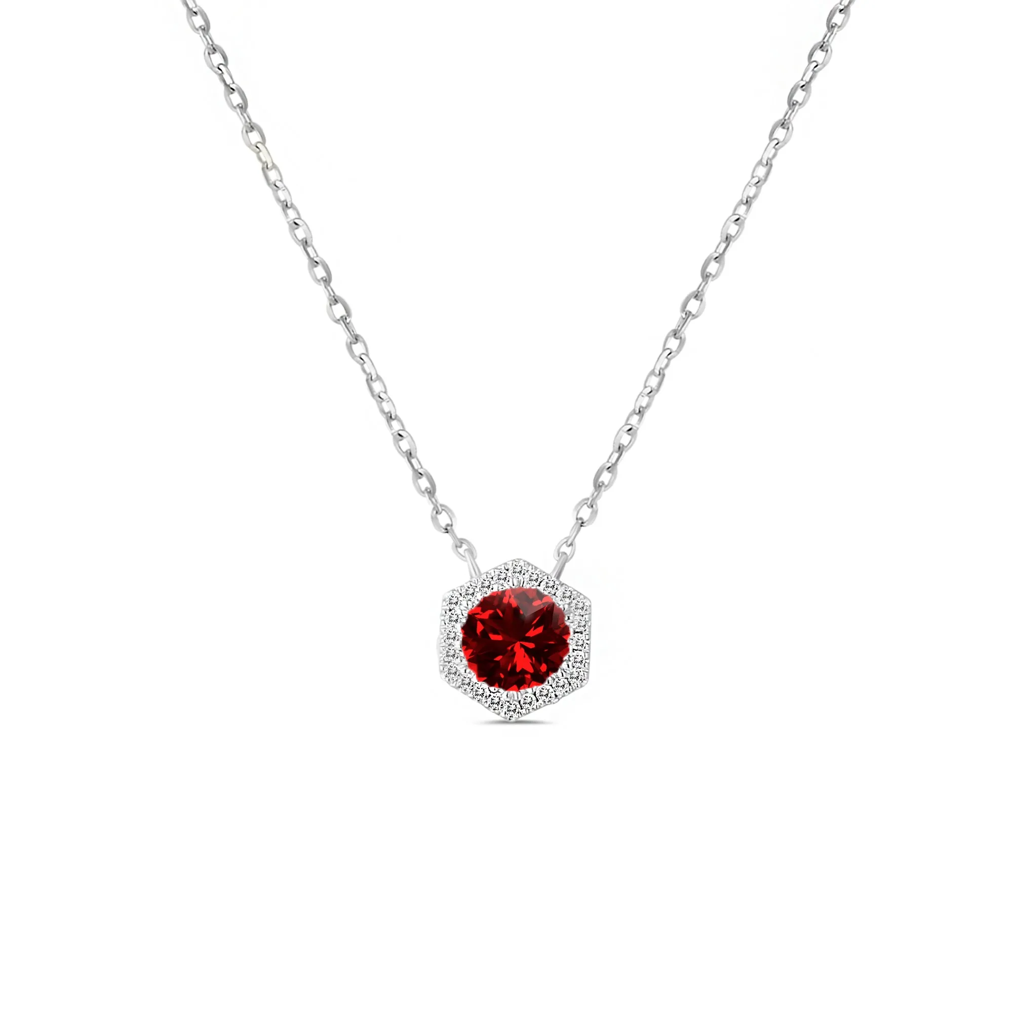 14KW24D0.05CT,1GR0.50CTHEXAGON JAN/GARNET/DIAM NK (118N402278WGR14)