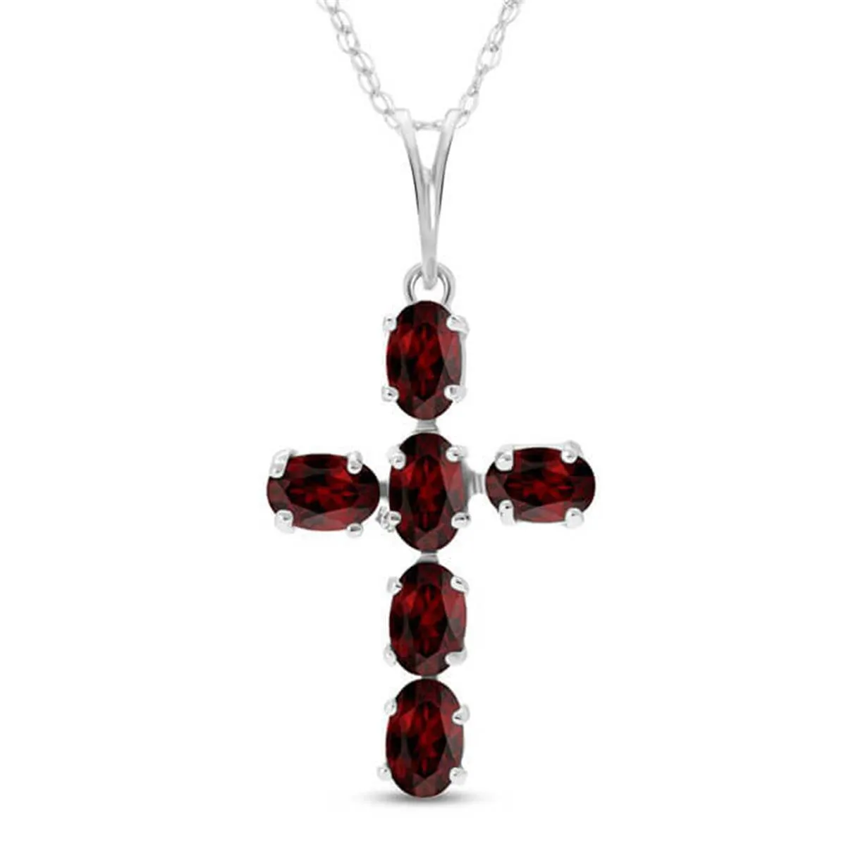 1.5 Carat 14K Solid White Gold Cross Necklace Natural Garnet