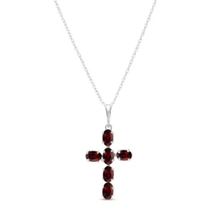 1.5 Carat 14K Solid White Gold Cross Necklace Natural Garnet