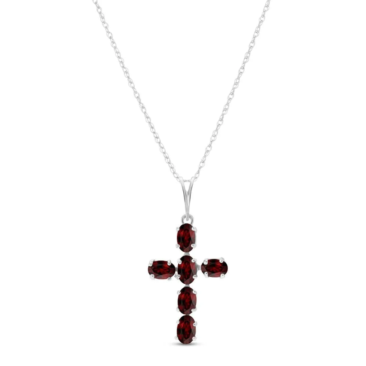 1.5 Carat 14K Solid White Gold Cross Necklace Natural Garnet