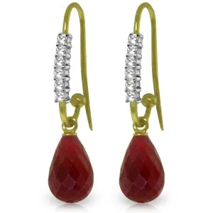 17.78 Carat 14K Solid Yellow Gold Fish Hook Earrings Diamond Ruby