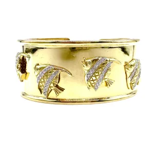 18 karat gold diamond fish cuff bracelet