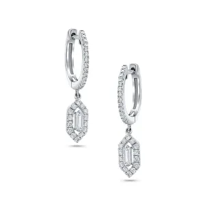 18 kt White Gold Diamond Hexagon Chandelier Earrings