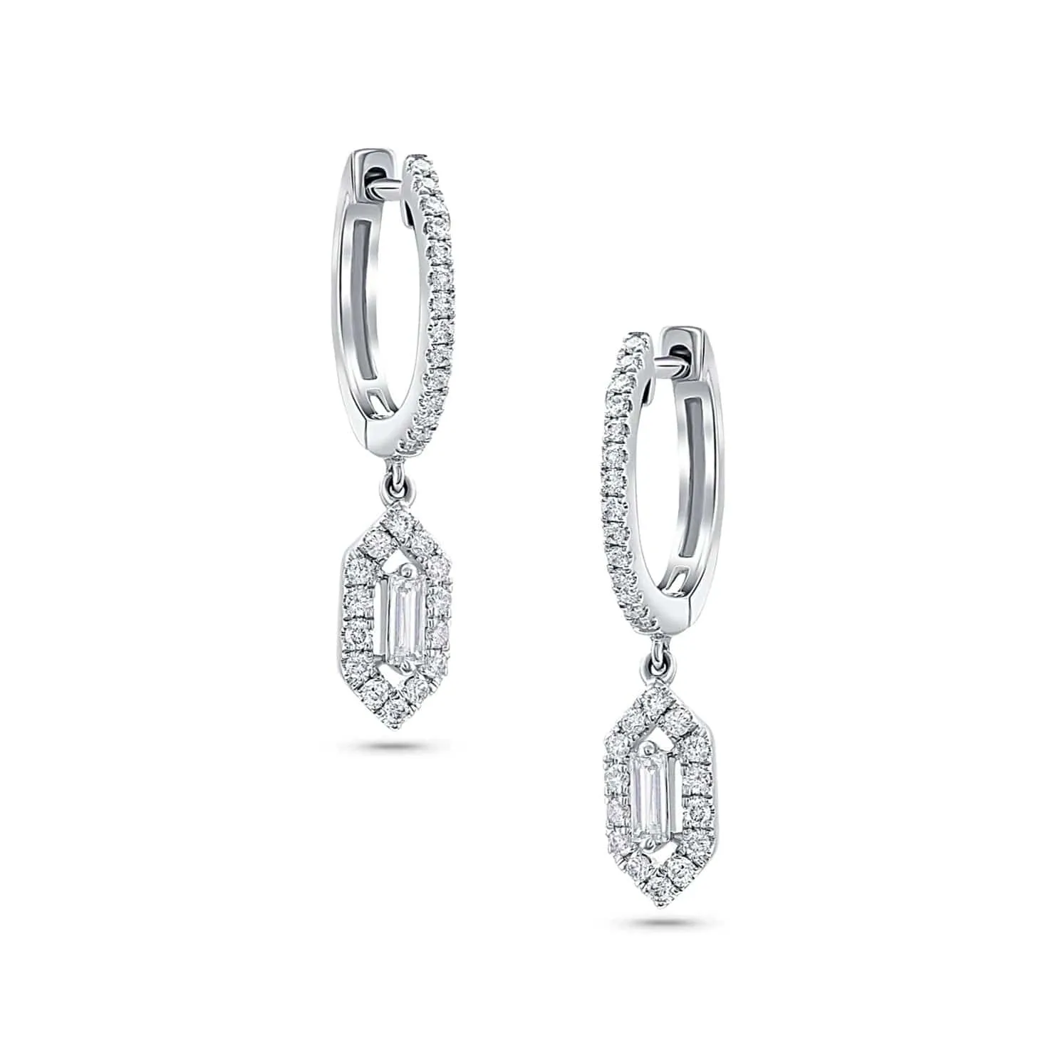 18 kt White Gold Diamond Hexagon Chandelier Earrings