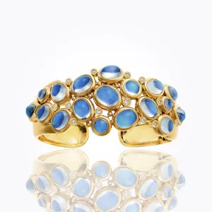 18K Bombe Cuff Bracelet with Royal Blue Moonstone and diamond